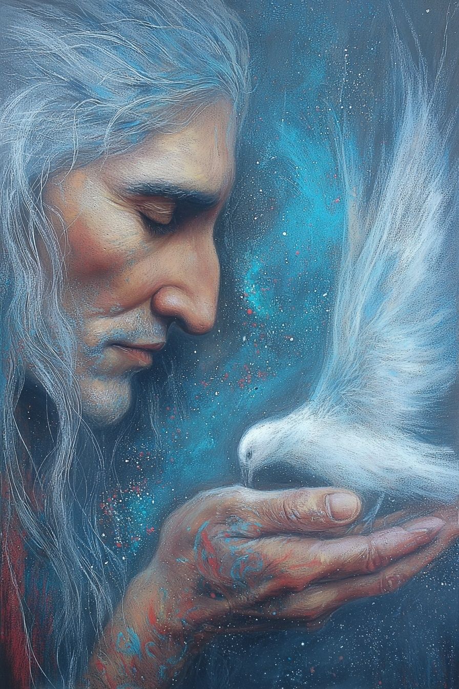 Spirit and Dove Surrealism Print. poster detail