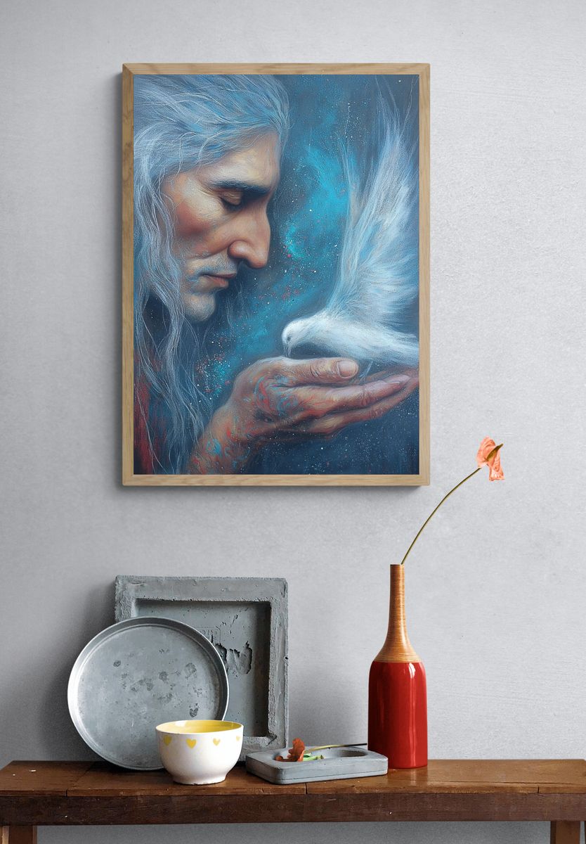 Spirit and Dove Surrealism Print. — room view 3