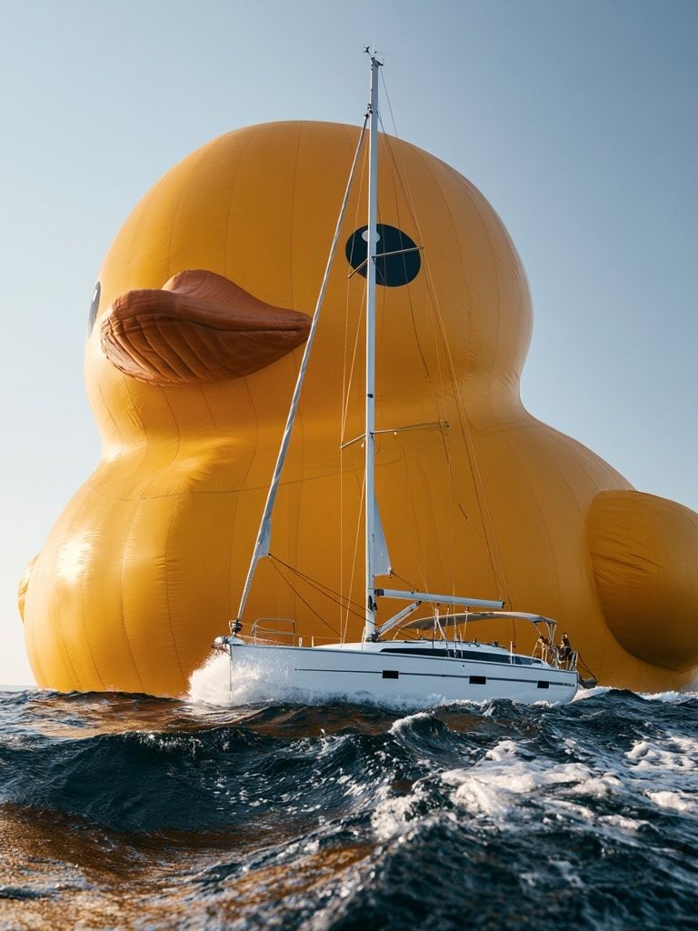 Giant Duck Sailboat Surrealism Print. poster detail