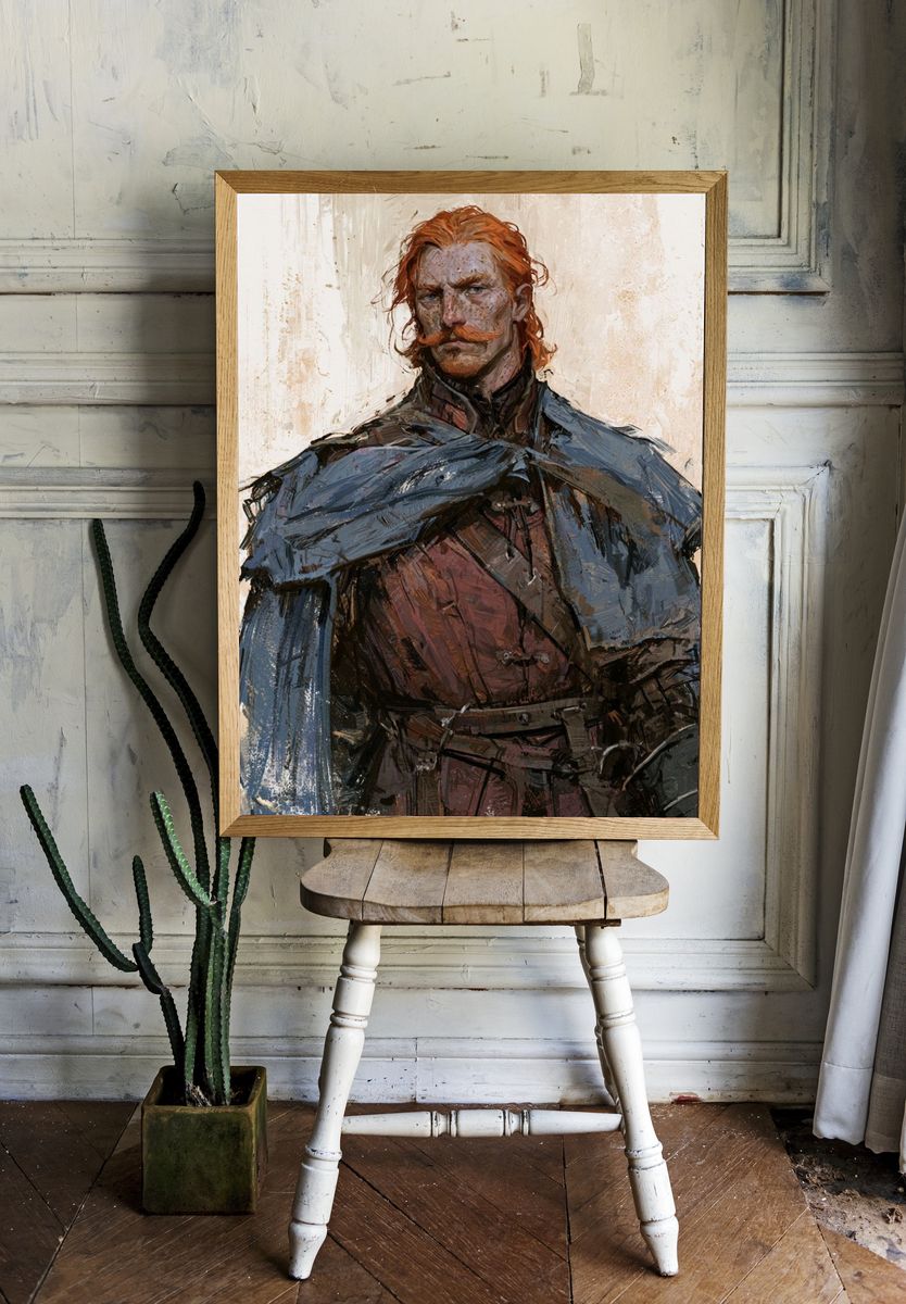 Red-Haired Warrior Portrait Print. room preview