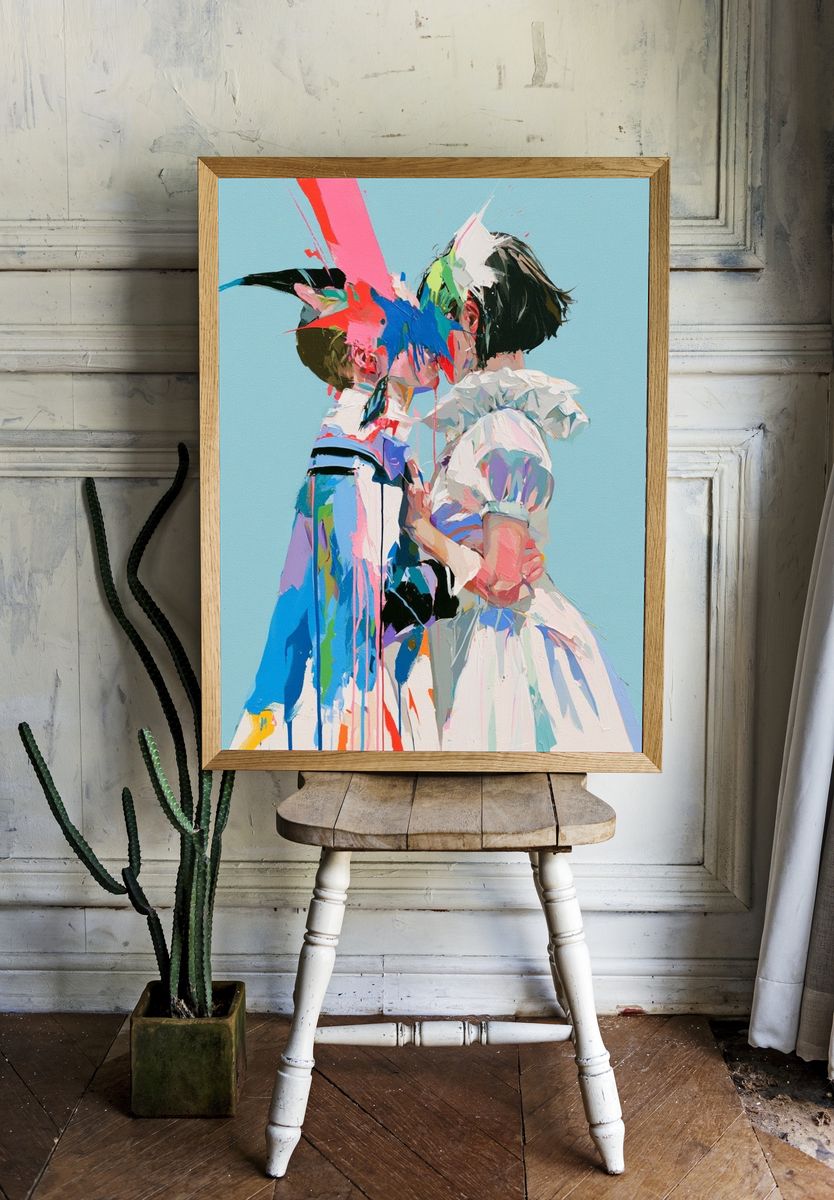 Abstract Kissing Figures Poster. — room view 1