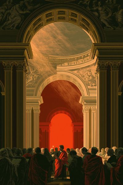 Classical Hall with Red Figure Poster. poster
