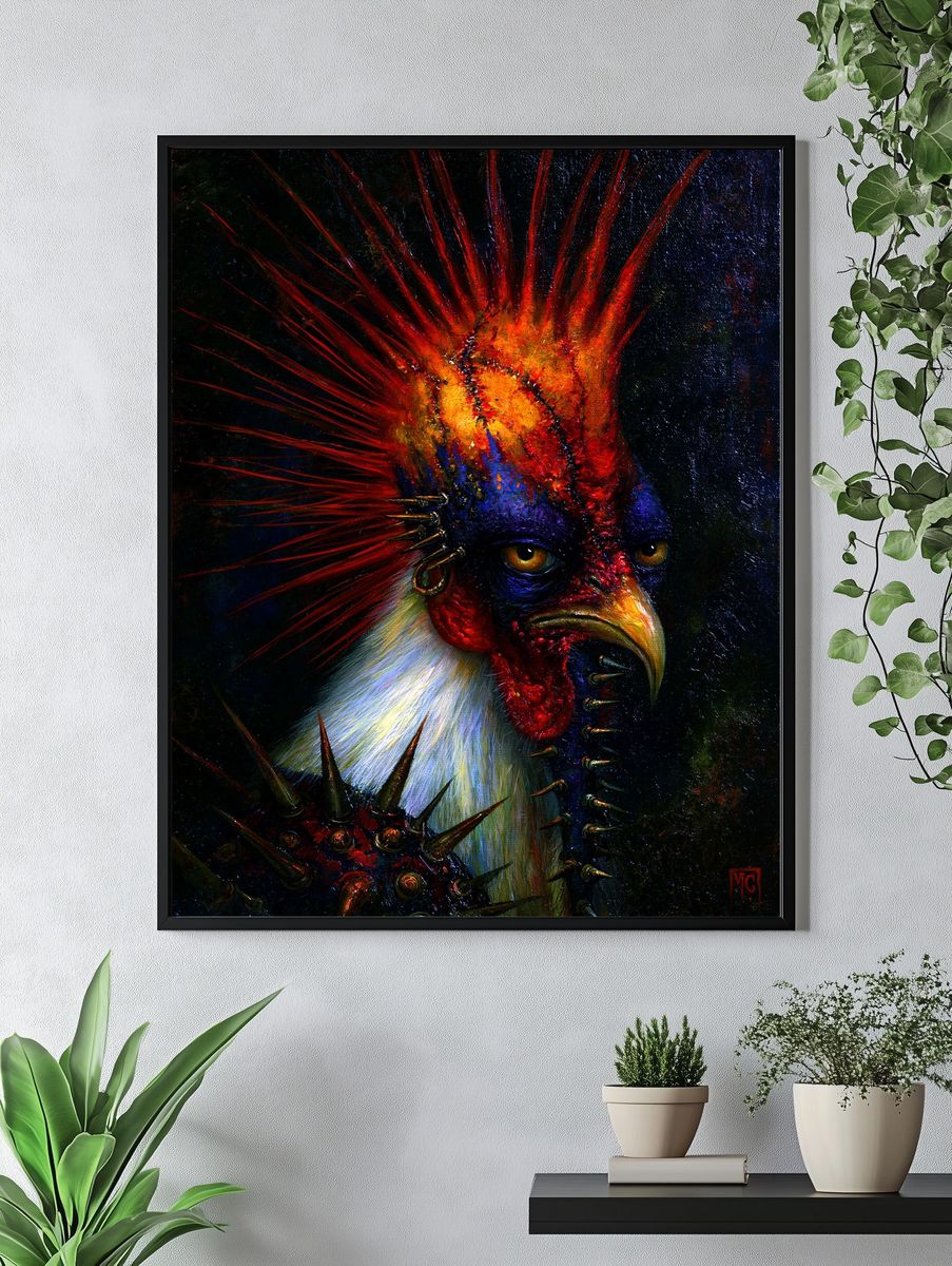 Punk Rooster Portrait Print. — room view 4