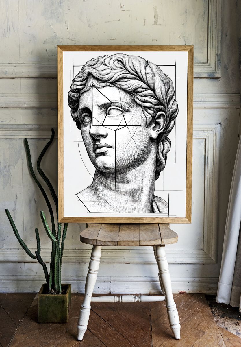 Classical Bust Line Art Poster. — room view 1