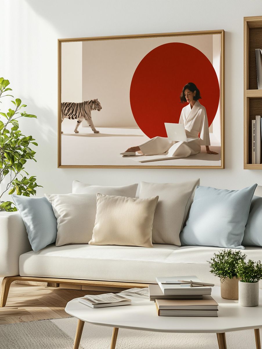 Red Circle Tiger Portrait Print. — room view 2