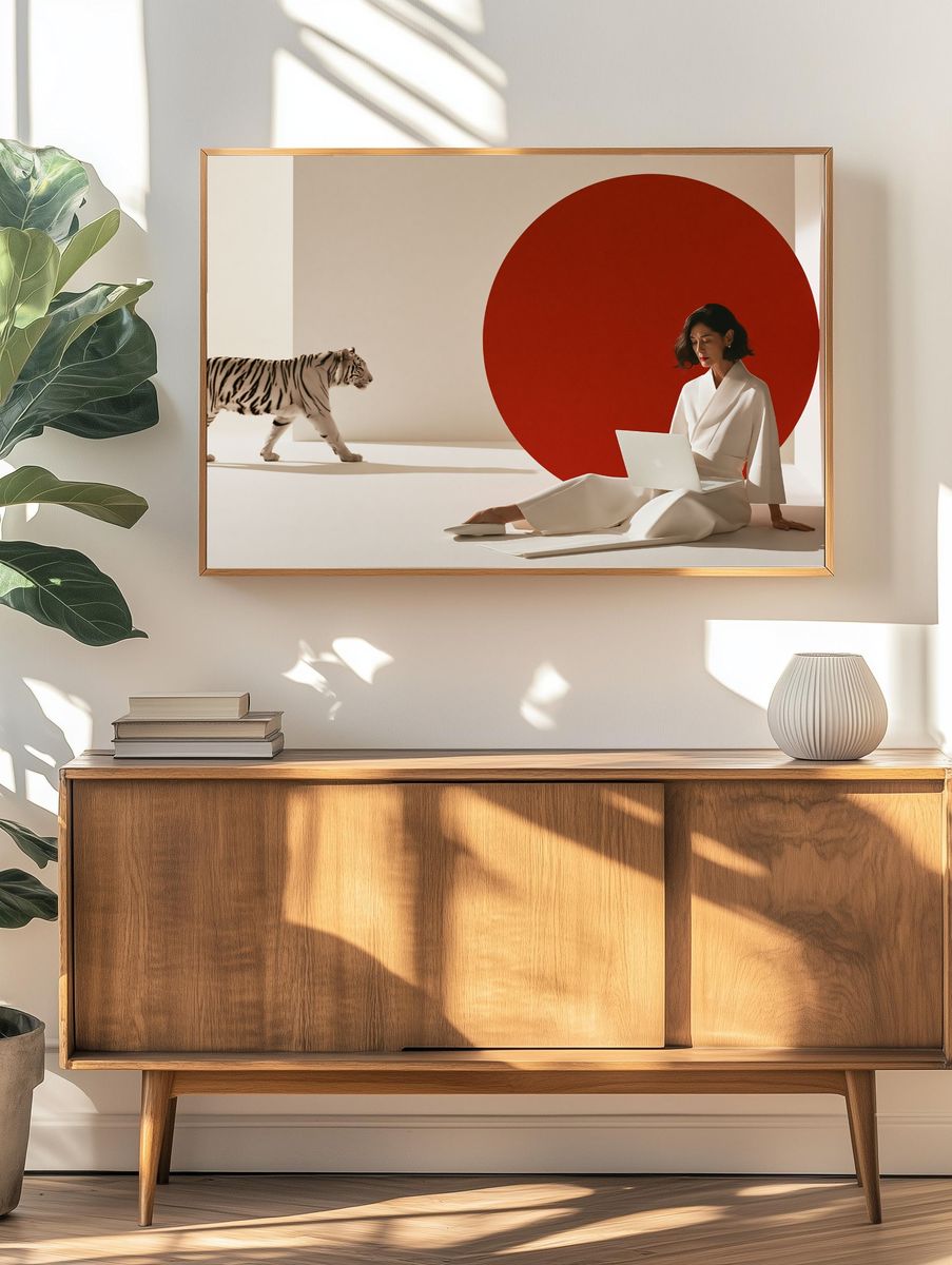 Red Circle Tiger Portrait Print. — room view 3