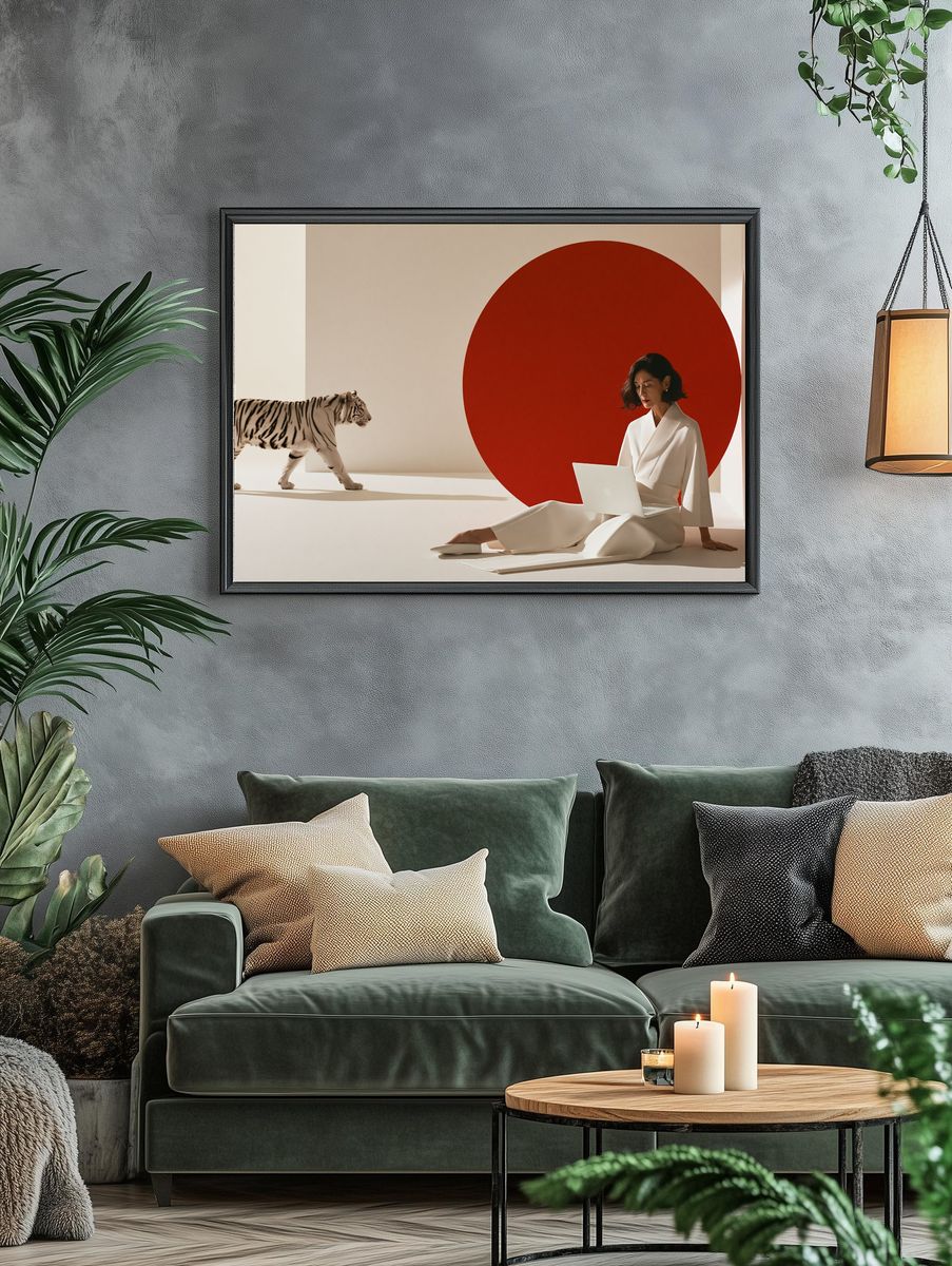 Red Circle Tiger Portrait Print. — room view 4