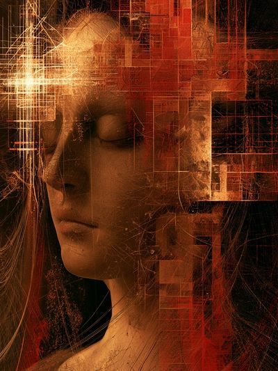 Abstract Portrait Digital Art Poster.