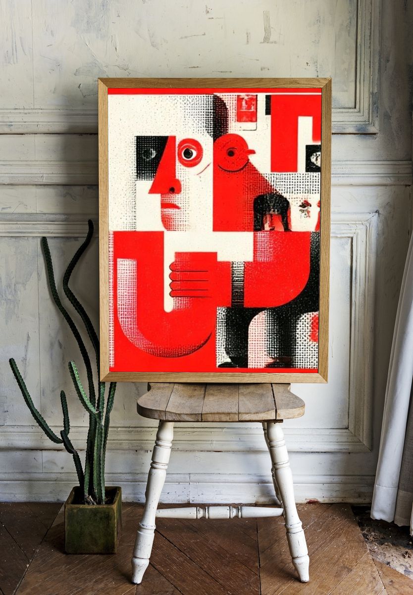 Red Cubist Face Poster. — room view 1