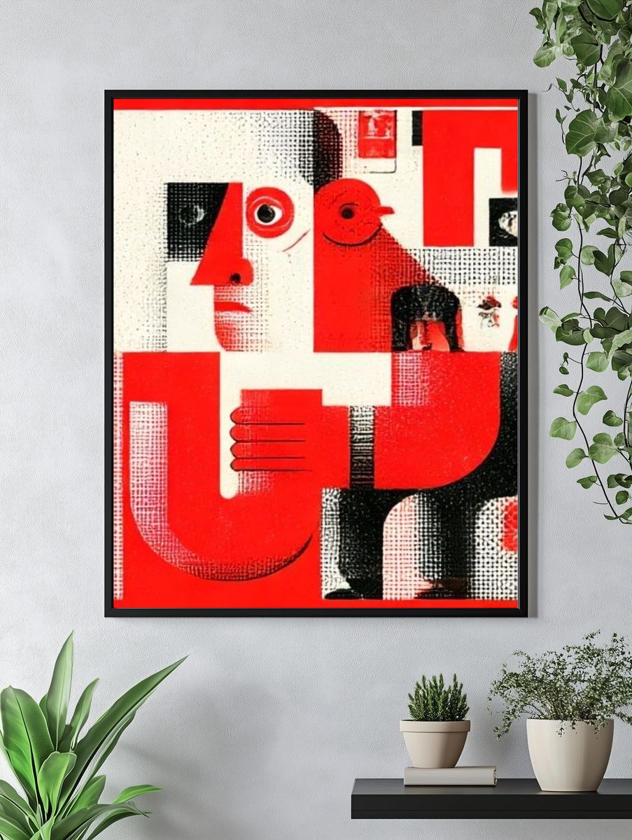 Red Cubist Face Poster. — room view 4