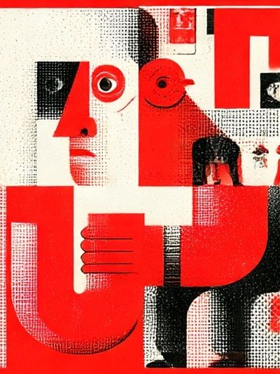 Red Cubist Face Poster. poster