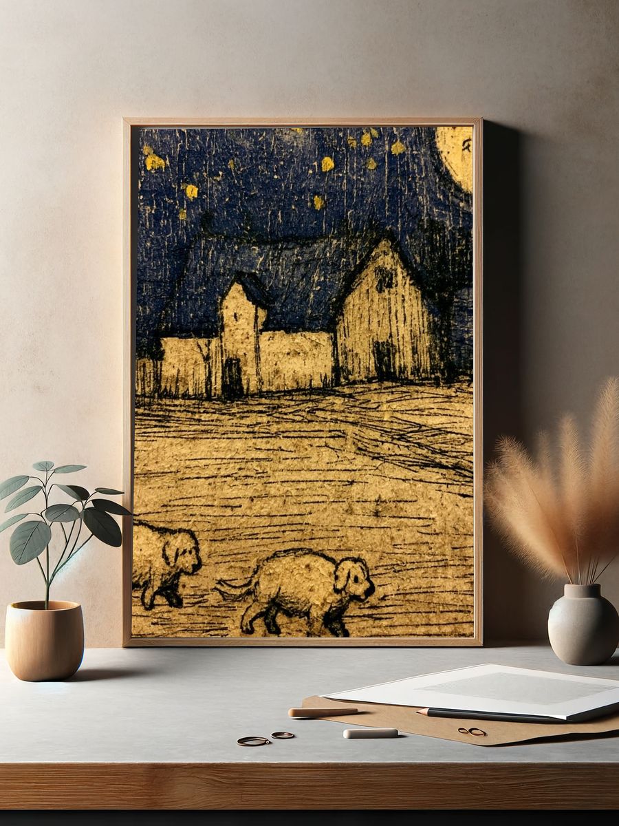 Moonlit Farm Landscape Print. — room view 2