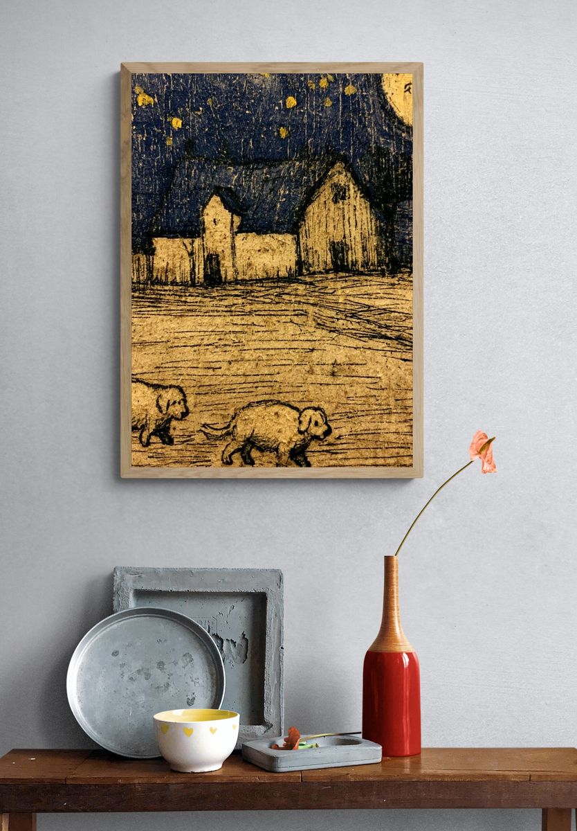 Moonlit Farm Landscape Print. — room view 3