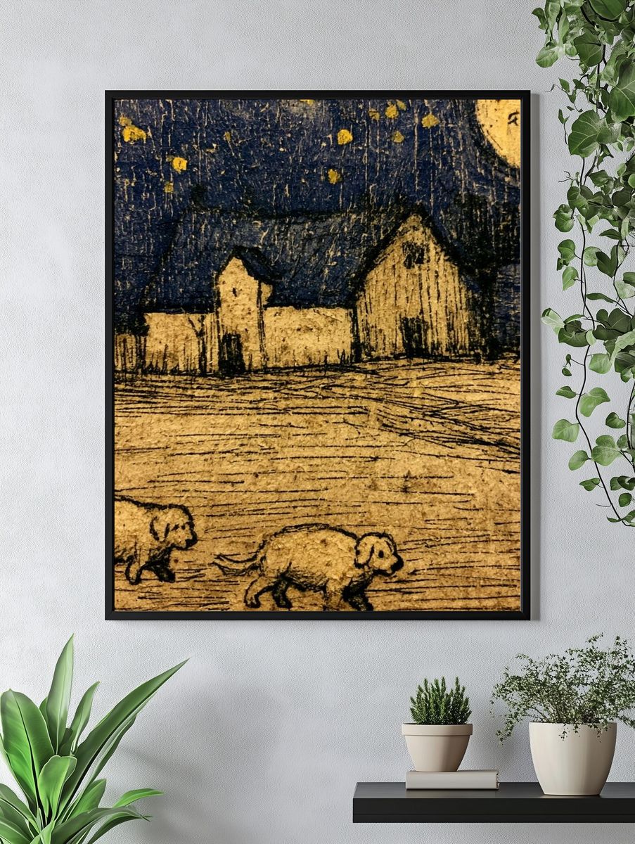 Moonlit Farm Landscape Print. — room view 4