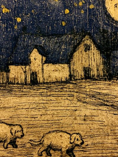 Moonlit Farm Landscape Print.