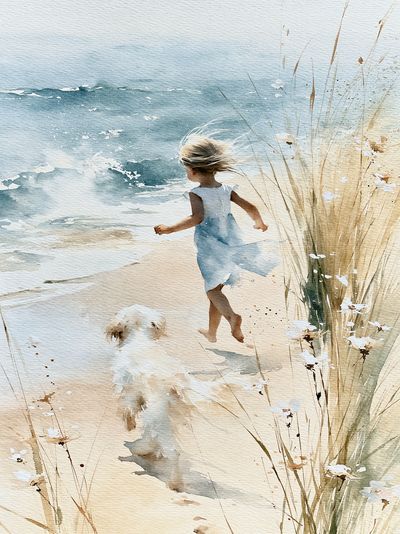 Beach Walk Watercolor Poster.