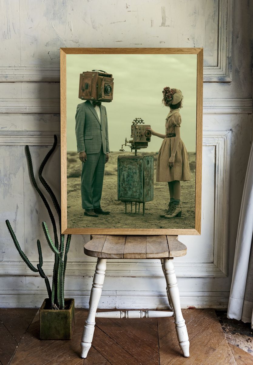 Surreal Camera Heads Print. room preview