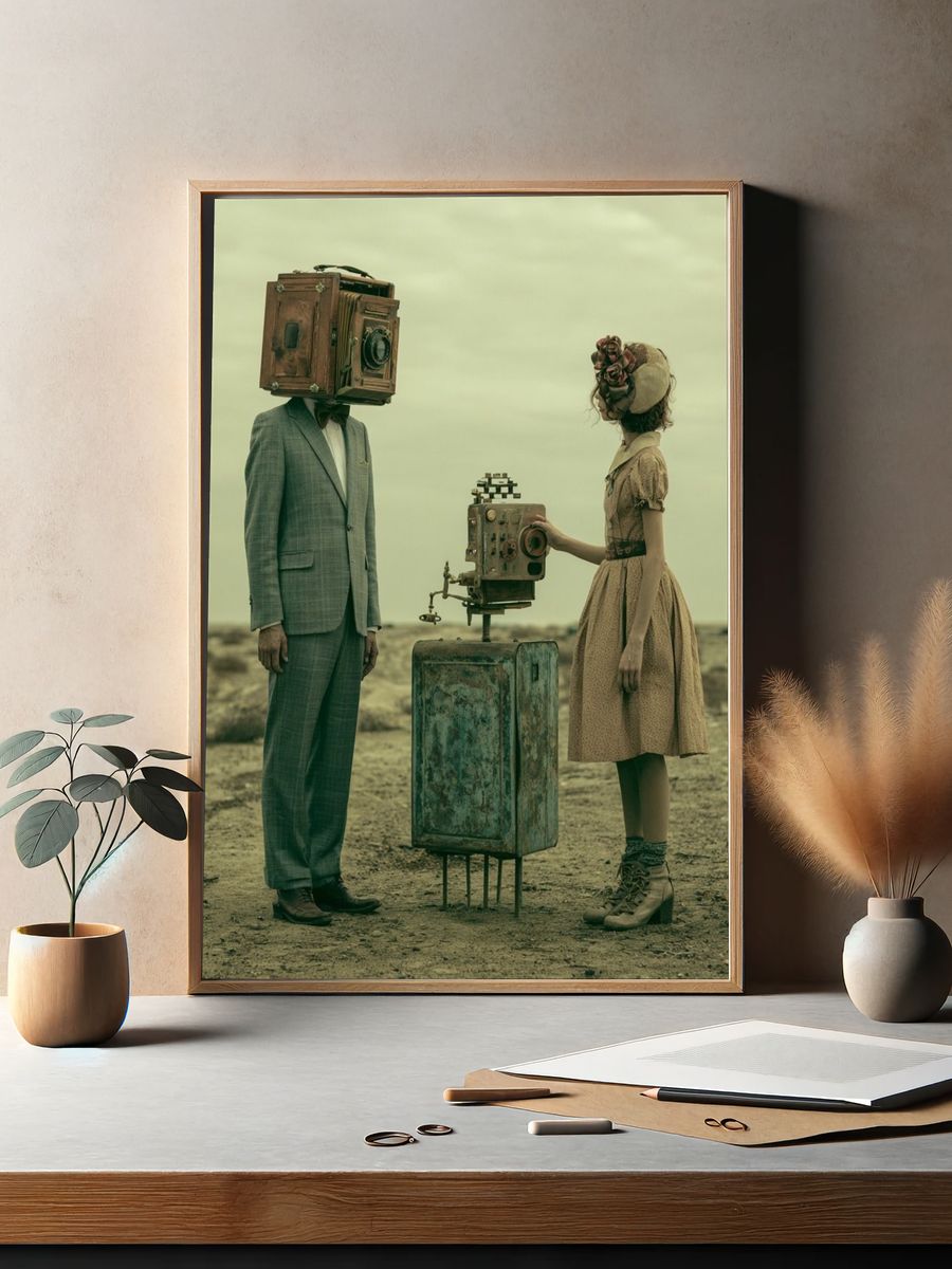 Surreal Camera Heads Print. — room view 2