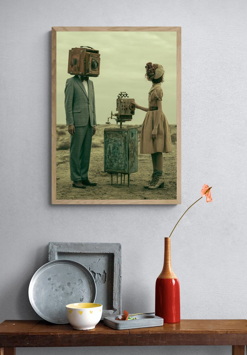 Surreal Camera Heads Print. — room view 3
