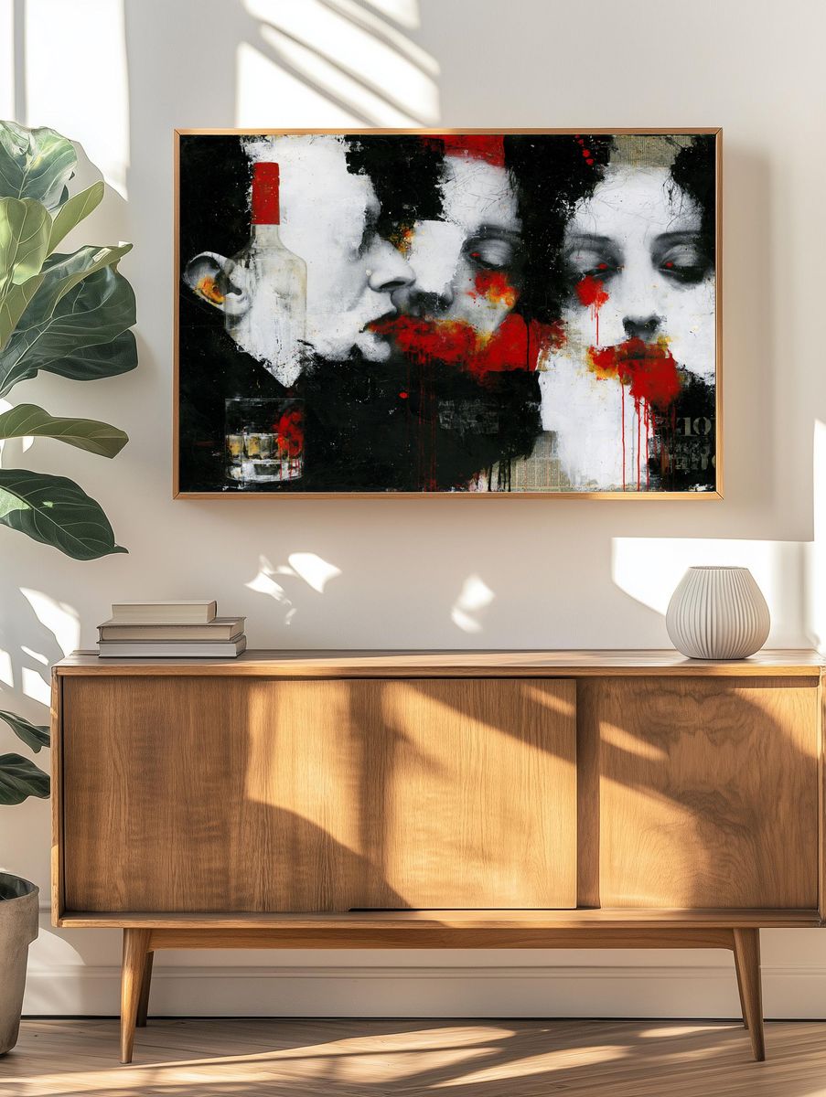 Faces and Bottle Street-Art Poster. — room view 3