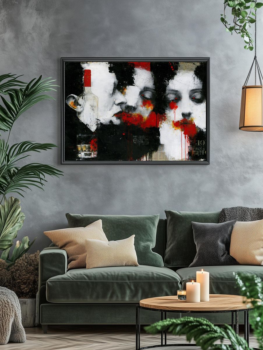 Faces and Bottle Street-Art Poster. — room view 4
