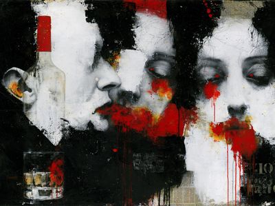 Faces and Bottle Street-Art Poster.