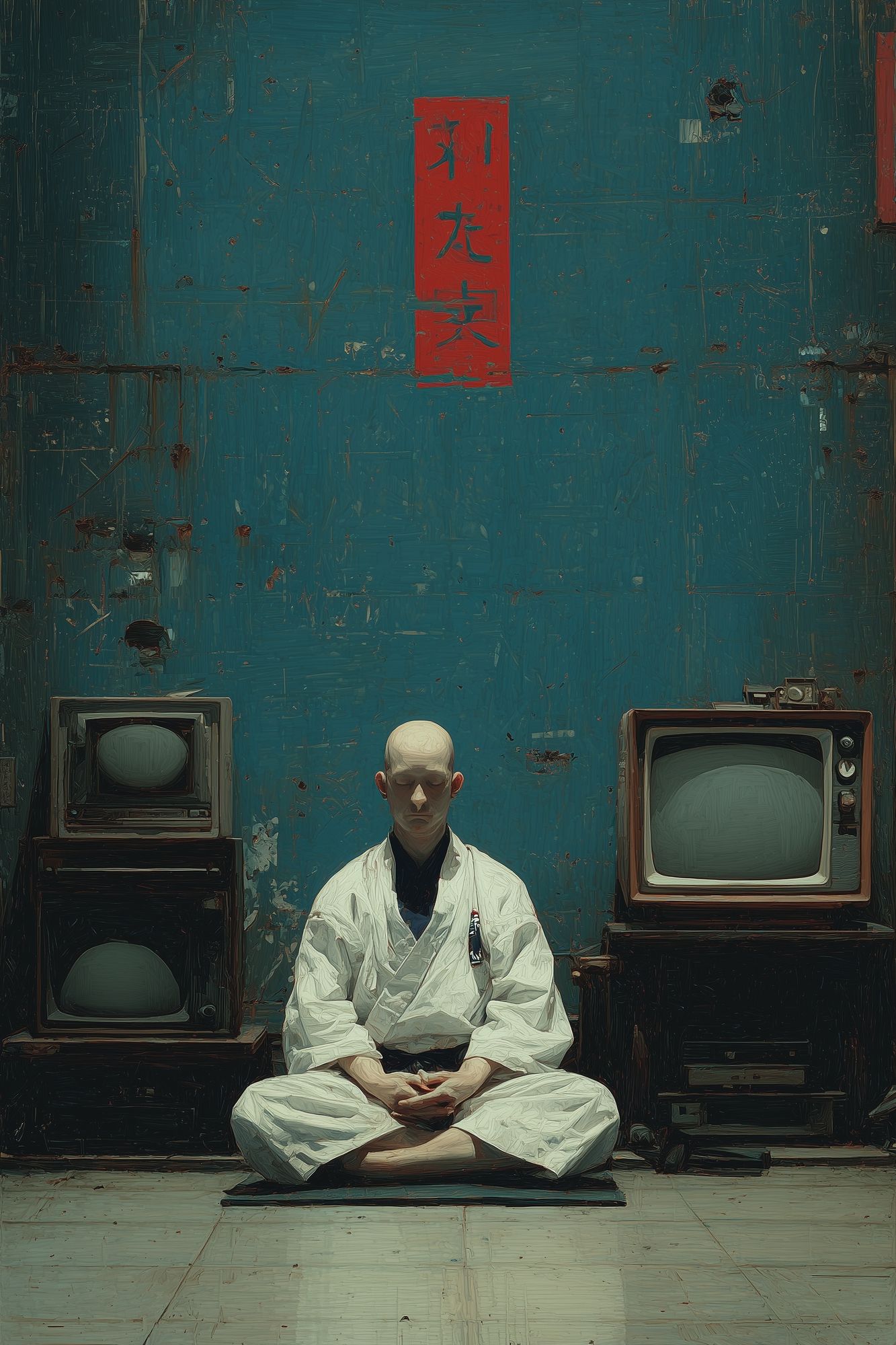 Meditation Room with Vintage TVs Poster. poster — fine-art art