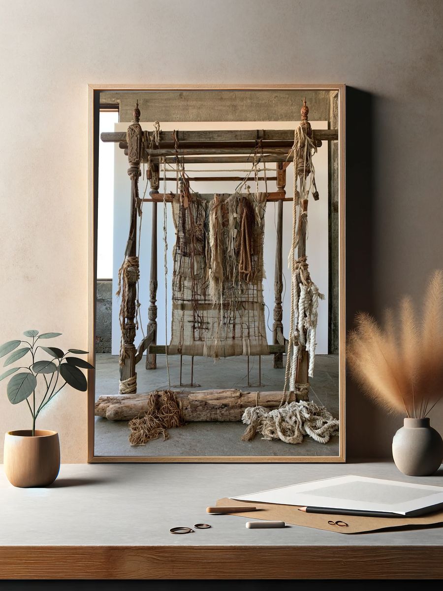 Rustic Loom Textile Sculpture Poster. — room view 2