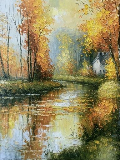 Autumn River Cottage Fine-Art Print. poster detail