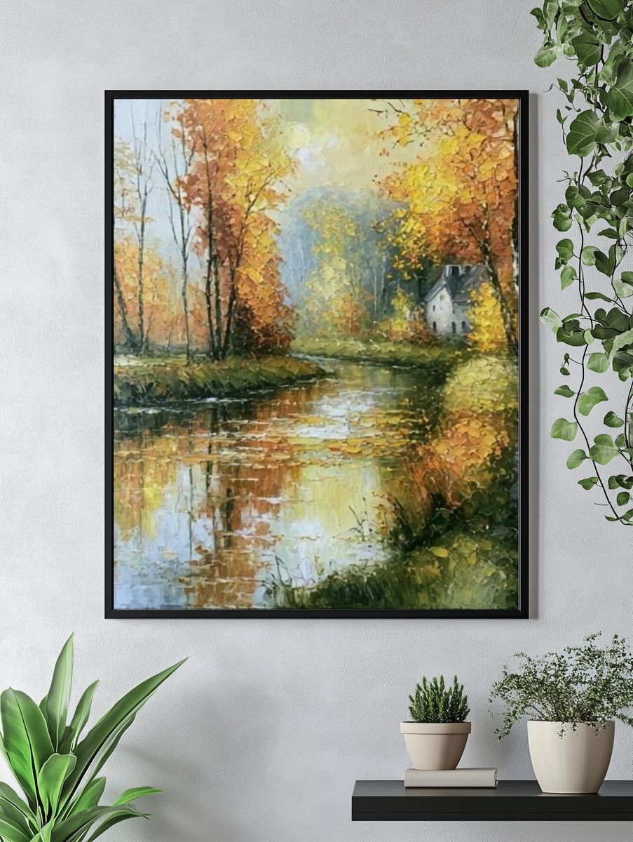 Autumn River Cottage Fine-Art Print. — room view 4