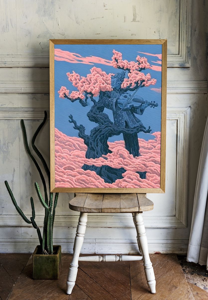Cherry Blossom Violin Tree Print. — room view 1