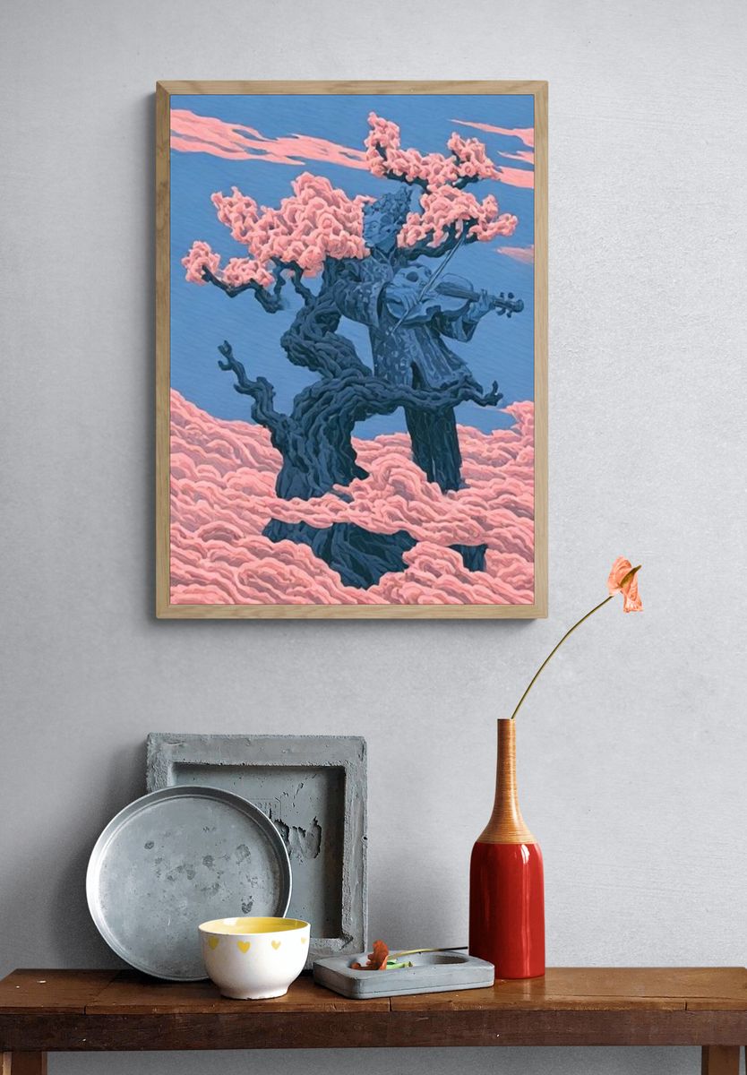 Cherry Blossom Violin Tree Print. — room view 3