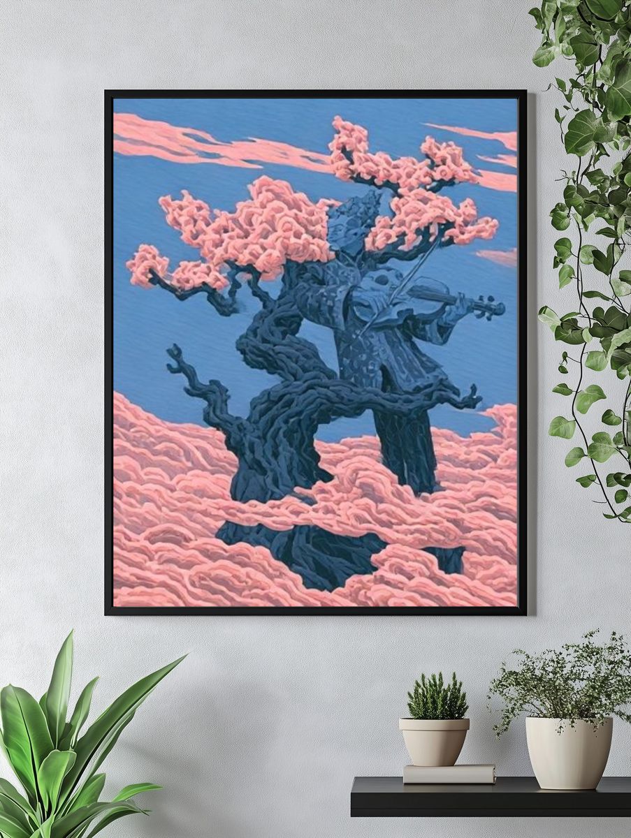 Cherry Blossom Violin Tree Print. — room view 4
