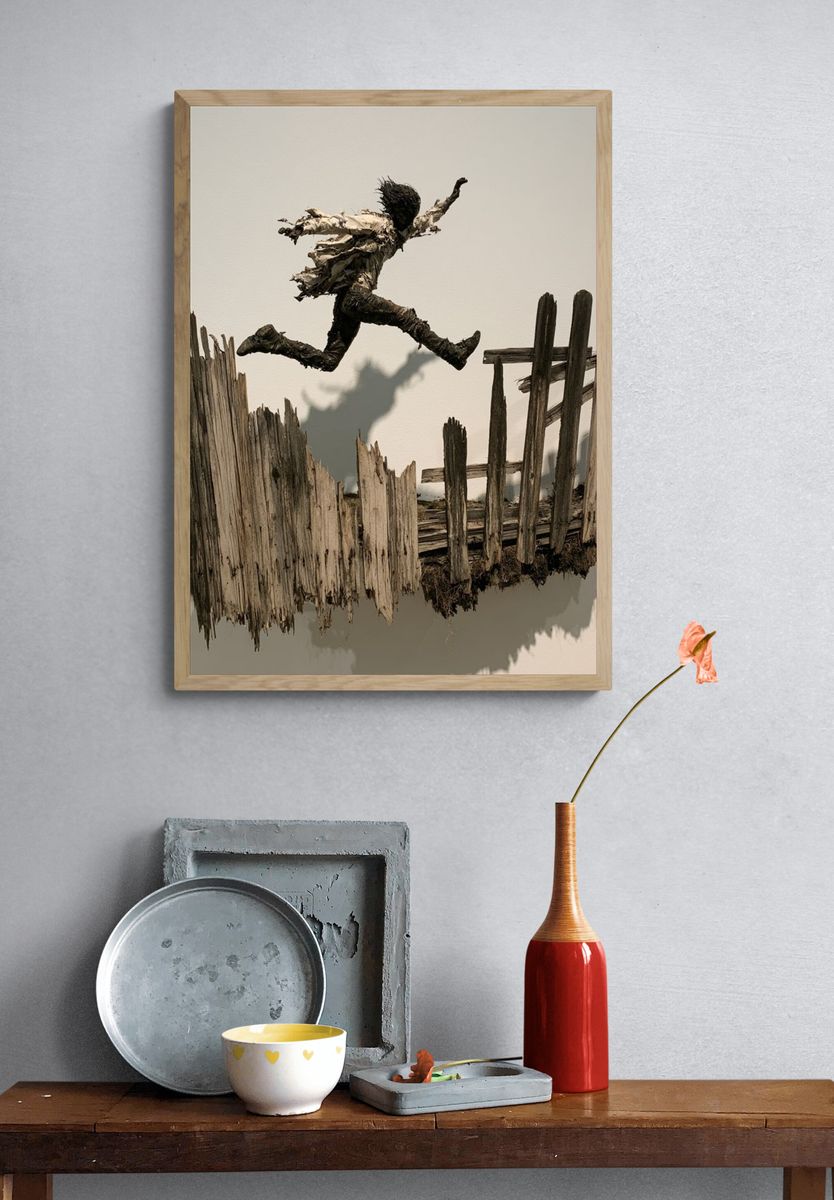 Leaping Figure Sculpture Print. — room view 3