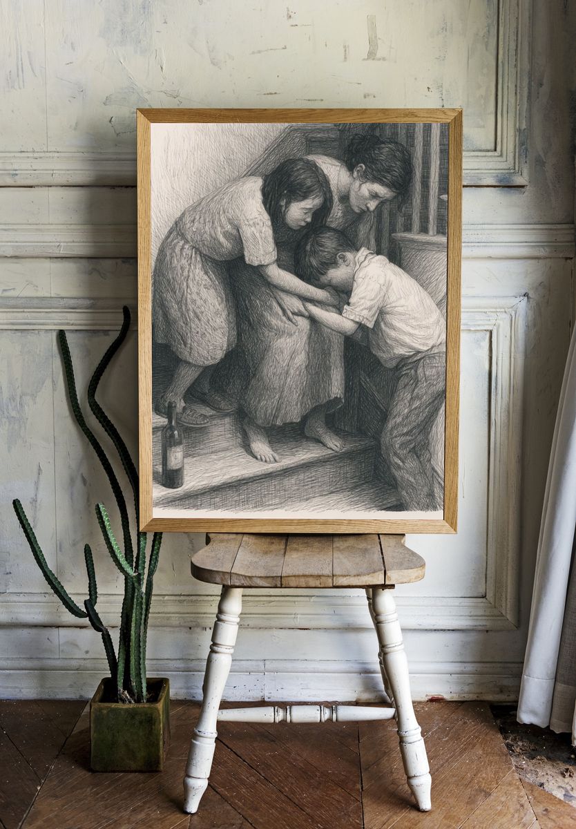 Family Embrace Sketch Poster. — room view 1