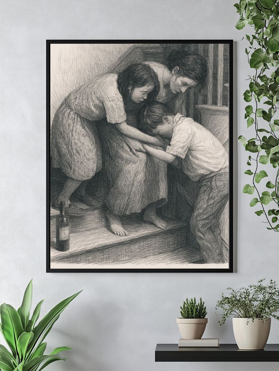 Family Embrace Sketch Poster. — room view 4