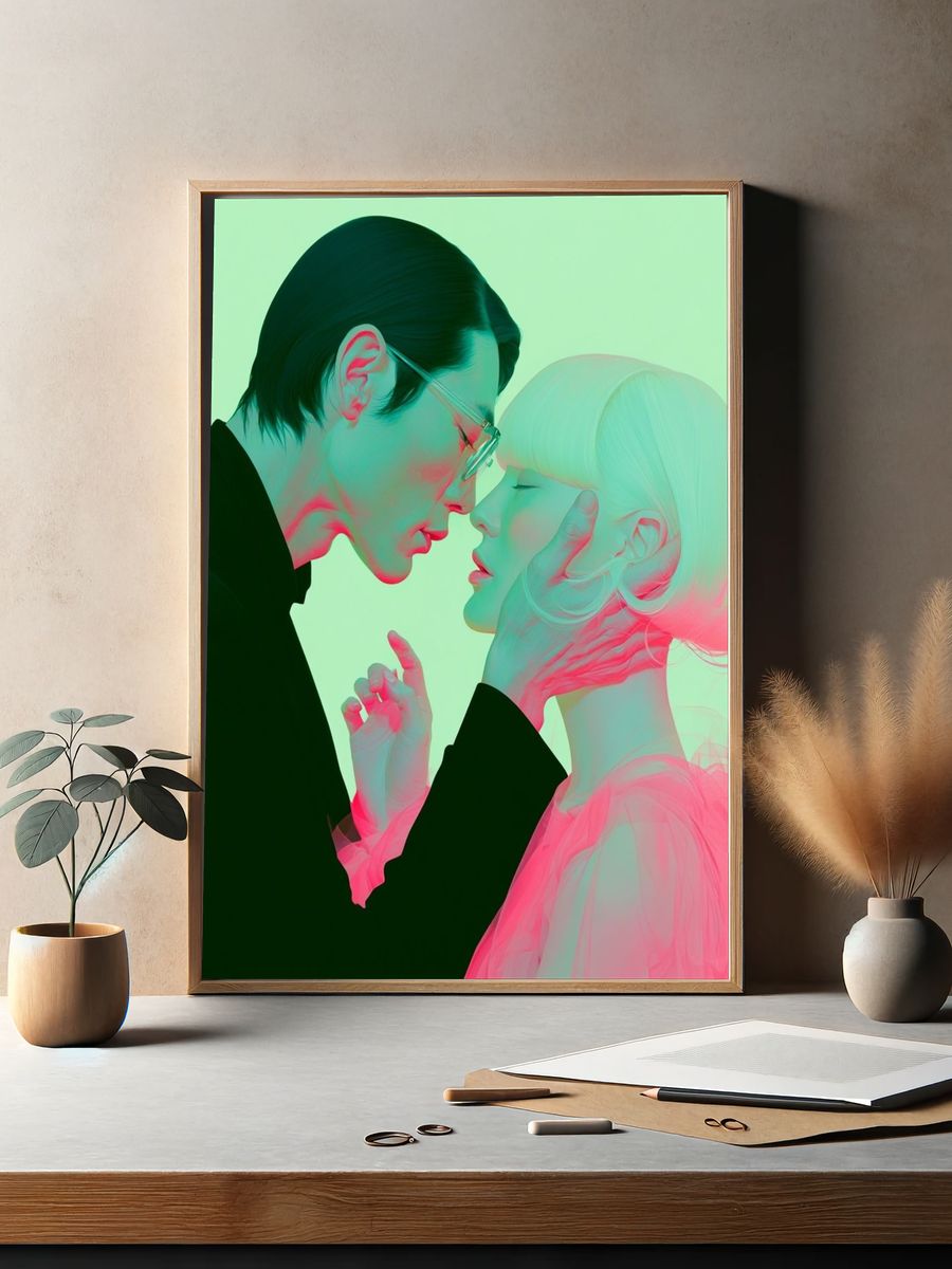 Neon Lovers Surrealism Poster. — room view 2