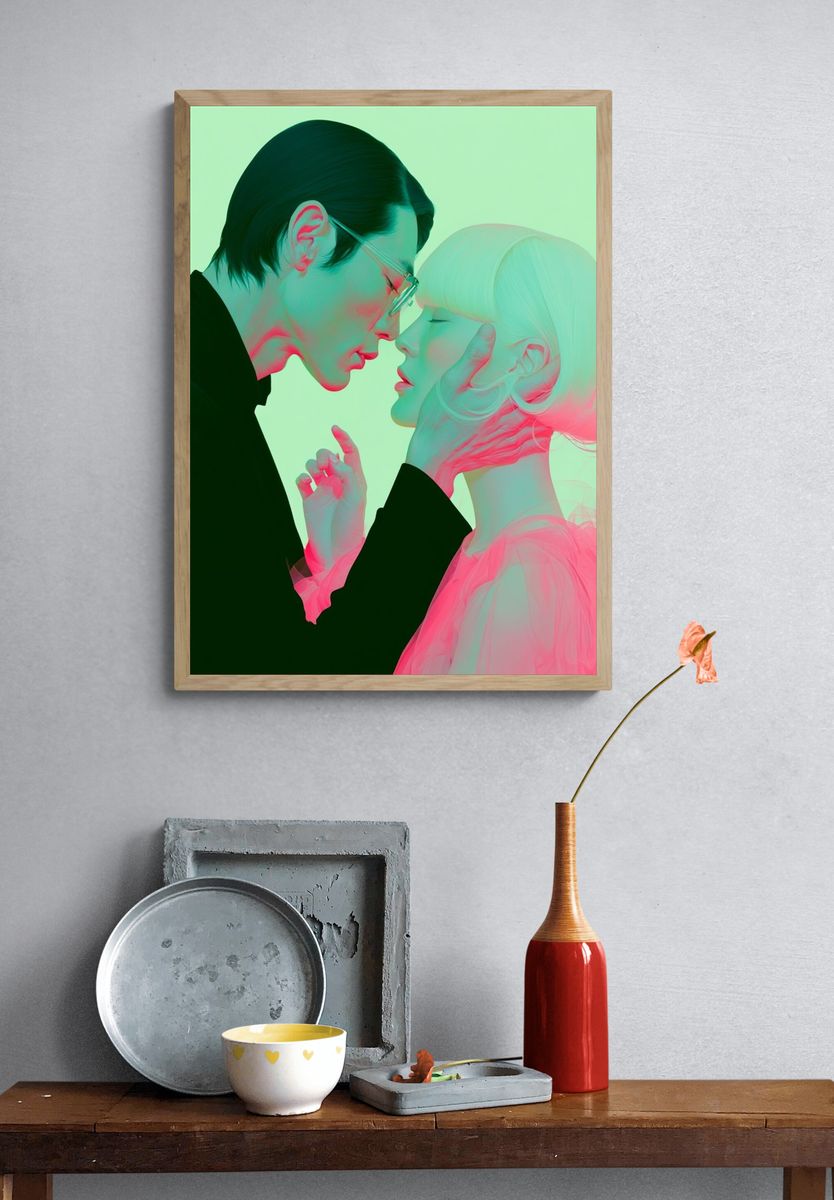 Neon Lovers Surrealism Poster. — room view 3