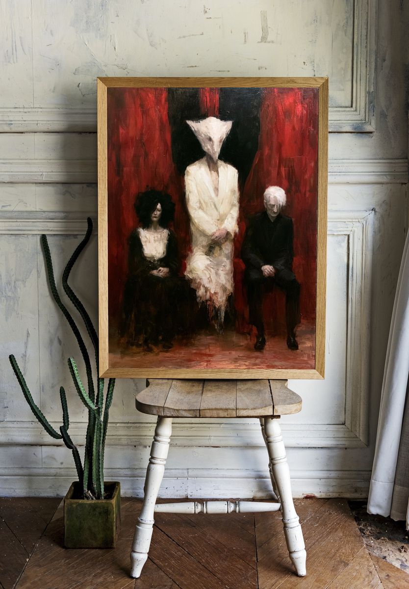 Surreal Red Figures Fine-Art Poster. — room view 1