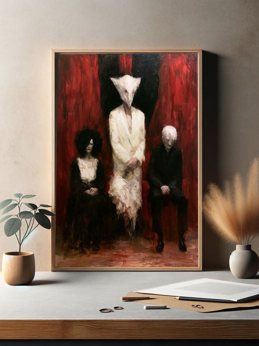 Surreal Red Figures Fine-Art Poster. — room view 2