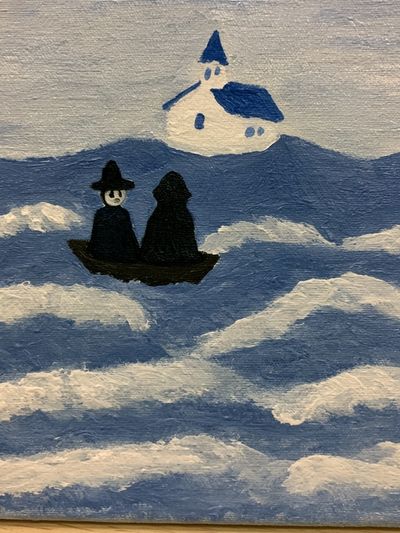 Cloud Boat Folk Art Print. poster