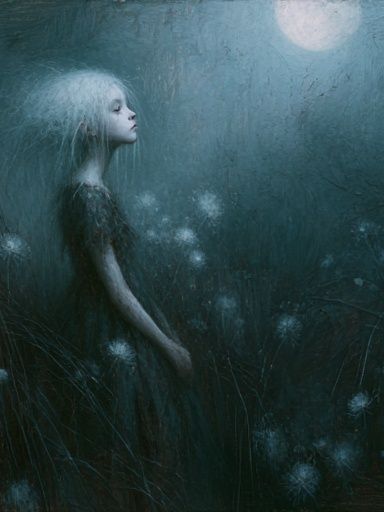 Moonlit Girl in the Meadow Print. poster — fine-art art