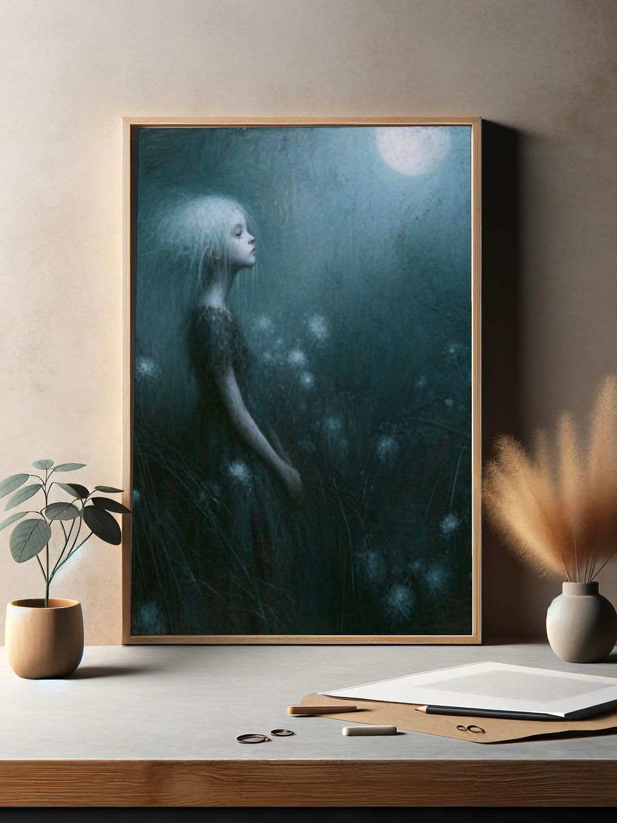 Moonlit Girl in the Meadow Print. — room view 2