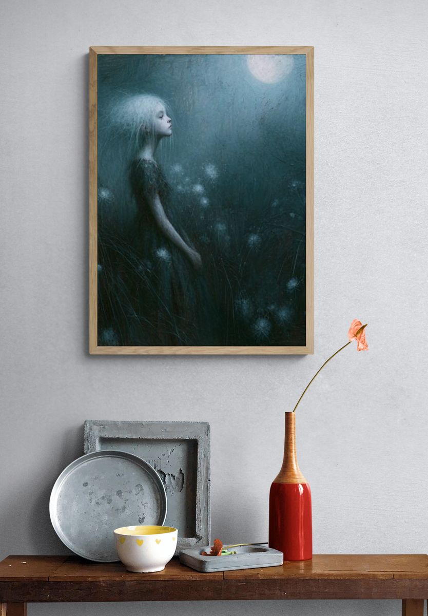 Moonlit Girl in the Meadow Print. — room view 3
