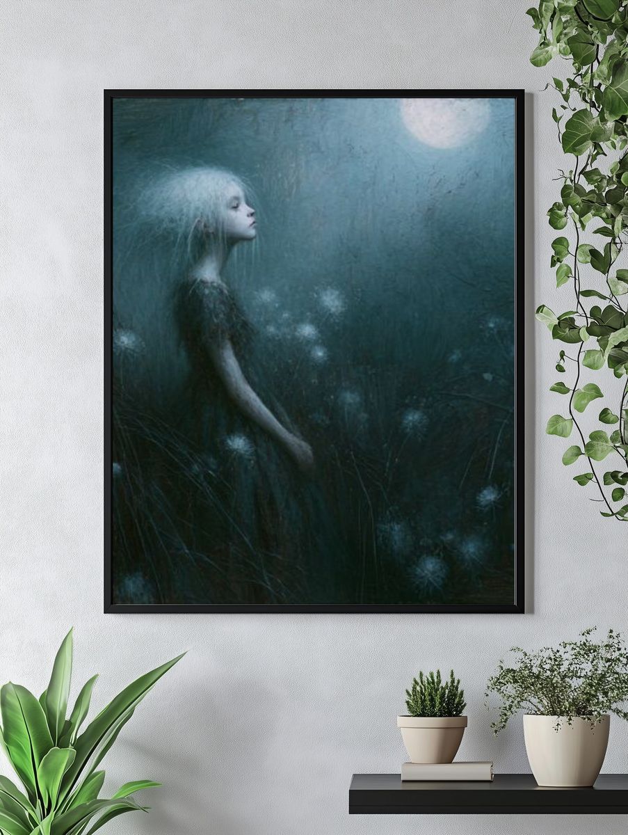 Moonlit Girl in the Meadow Print. — room view 4