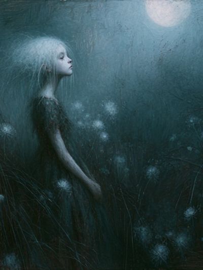 Moonlit Girl in the Meadow Print.