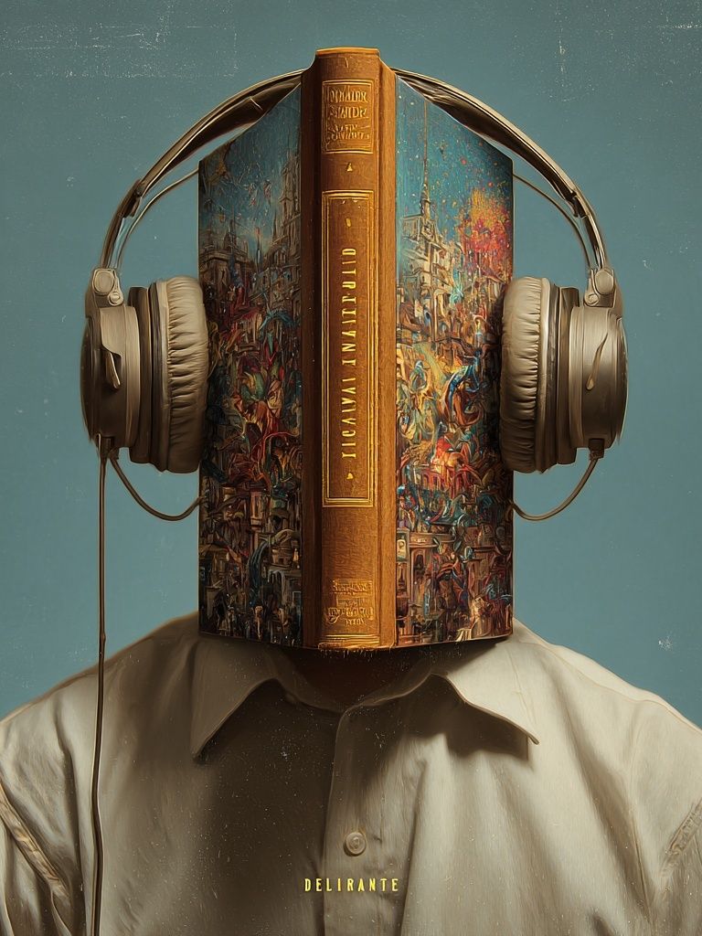 Headphone Book Surrealism Print. poster detail