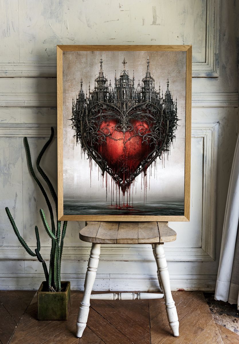 Gothic Heart Surrealism Print. room preview