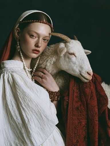 Girl with Goat Portrait Print. poster — fine-art art