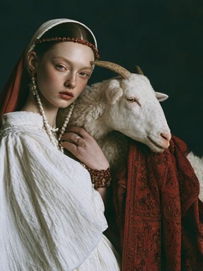 Girl with Goat Portrait Print.